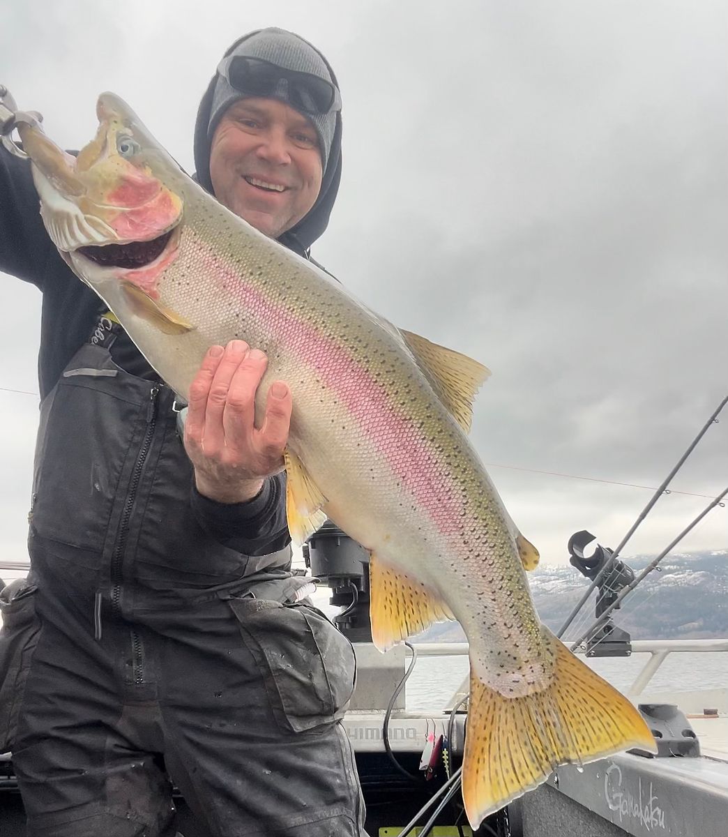 Angler grinning with a rainbow trout