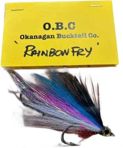 The O.B.C Rainbow Fry bucktail, hand-tied and carded